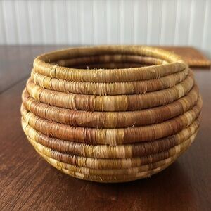 Handwoven Bowl Coil Papago Yellow Brown Green Beige Woven